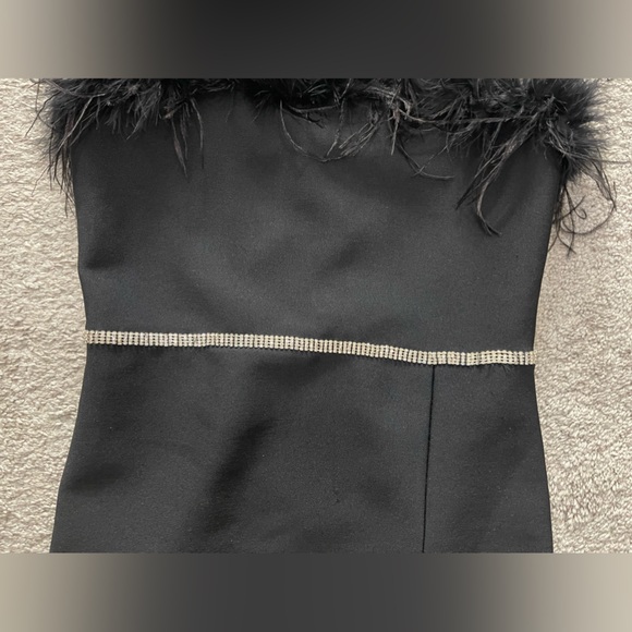 Fashion Nova Black Bandage Dress with fur & rhinestone embellishment - Picture 4 of 7